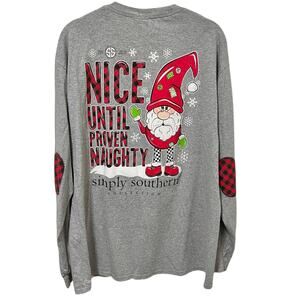 Simply Southern Naughty or Nice Christmas Long Sleeve Crewneck Top L Graphic